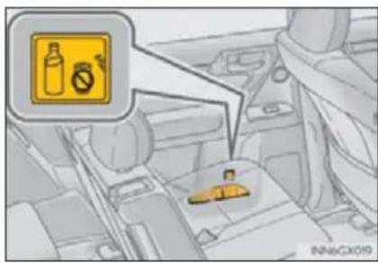Diagram showing car safety warning signs with icons for bottle and seat, indicating no clear safety.