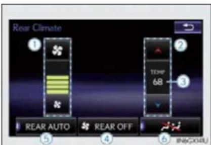 Rear Climate ① ② TEMP 68 ③ REAR AUTO REAR OFF ⑤ ④ ⑥ INB3041
