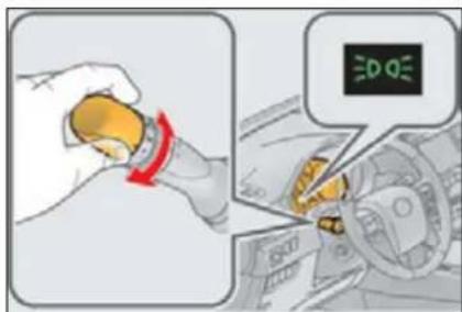 Diagram illustrating a hand turning a car with a red arrow, alongside a close-up of the steering wheel and a digital display showing '30.00'.