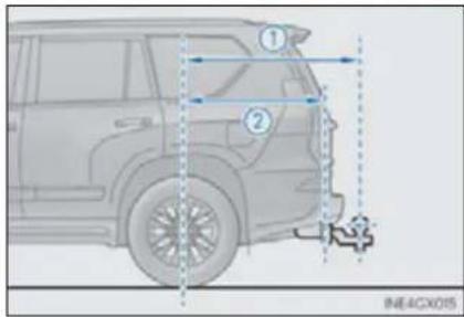 Diagram of a vehicle showing two labeled parts with arrows and a dashed line indicating alignment or measurement.