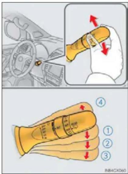Diagram illustrating car steering wheel and hand positioning with numbered instructions for each step