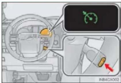 Diagram showing car interior and dashboard with a green circular sensor icon and red directional arrow indicating rotation or movement.