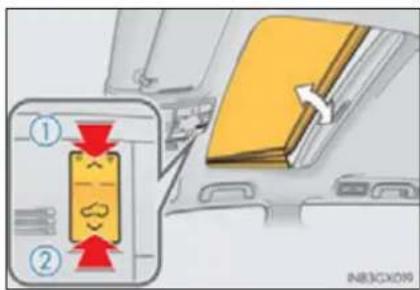 Diagram showing airplane seatbelt switch mechanism with labeled parts and directional arrows