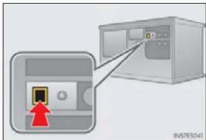 Diagram showing a device with a red arrow pointing to a button labeled 'OK' and an icon, next to an open control panel.