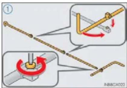 Diagram illustrating mechanical assembly steps with labeled components and directional arrows indicating motion