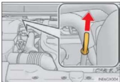 Diagram showing car wheel assembly with a highlighted component and directional arrow indicating motion or force