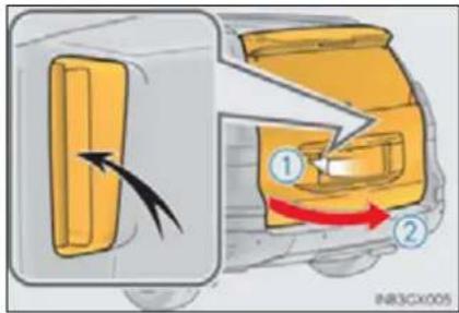 Diagram illustrating vehicle door and door assembly with labeled components and directional arrows indicating movement or force.