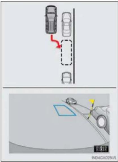 Diagram showing car collision detection with red arrow and dashed path, alongside a vehicle collision detection scene with speedometer and angle markers.