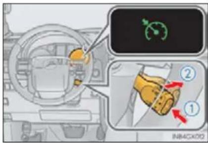 Diagram showing car interior control with labeled parts and directional arrows indicating movement or change.