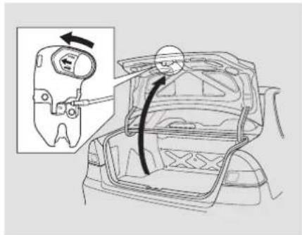 Diagram showing car interior with a device and directional arrow, likely illustrating vehicle safety or steering system adjustment.