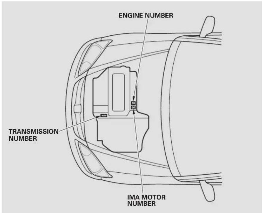ENGINE NUMBER TRANSMISSION NUMBER IMA MOTOR NUMBER