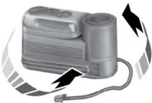 Illustration of a portable air conditioner with attached cable and directional arrows (no text or symbols)