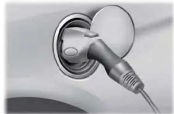 Close-up of a car charging plug with a cable, no visible text or symbols