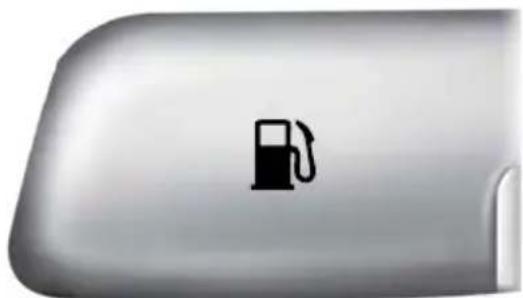 Close-up of a metallic vehicle fuel pump icon on a rounded surface (no text or symbols)