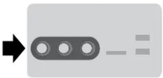 Simple diagram with a black arrow pointing to three circular holes and three horizontal lines (no text or symbols)