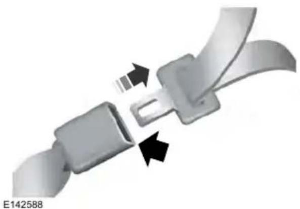 3D illustration of a car seatbelt buckle with arrows indicating fastening or repair (no text or symbols)