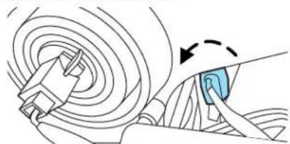 Diagram of a car wheel assembly with a blue circular component and directional arrow (no text or symbols)