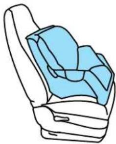 Line drawing of a car seat with blue seating (no text or symbols)