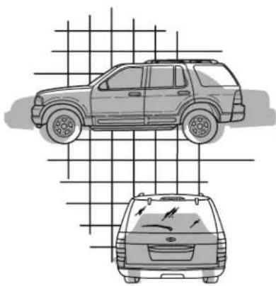 Two grayscale illustrations of a SUV viewed from the side and rear, with no text or symbols present.