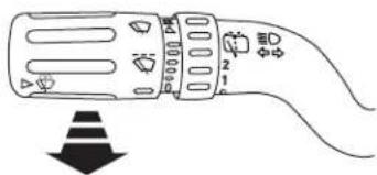Diagram of a handheld device with labeled ports and a downward arrow indicating direction or flow.