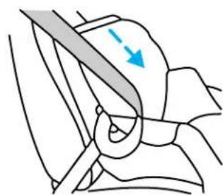 Diagram of a car seatbelt with a blue arrow indicating direction (no text or symbols)