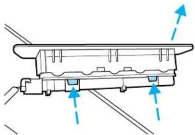 Technical diagram of a mechanical component with blue directional arrows indicating movement or force (no text or symbols present)