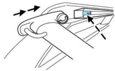 Diagram of a hand holding a car seat with directional arrows indicating movement (no text or symbols)
