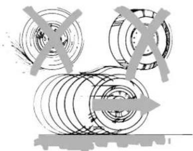Mechanical gear assembly diagram showing three stages of motion with no visible text or symbols