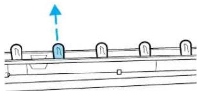 Pure mechanical diagram showing a lever system with a blue upward arrow and multiple circular components (no text or symbols)
