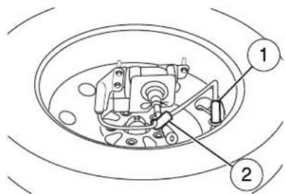 Technical diagram of a mechanical assembly with numbered parts labeled 1 and 2