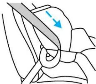 Diagram of a car seatbelt with blue directional arrows indicating movement (no text or symbols)