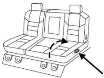 Line drawing of a car seat with directional arrows indicating movement or rotation (no text or symbols)