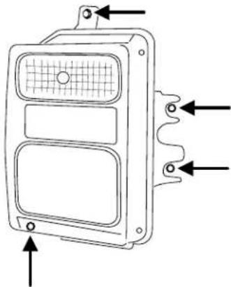 Technical line drawing of a dual-camera display unit with mounting holes and ventilation grilles (no text or symbols)