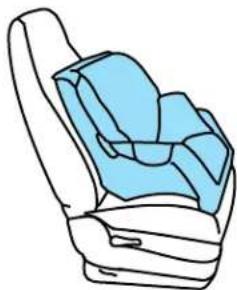 Line drawing of a car seat with blue cushion (no text or symbols)