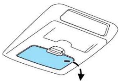 Diagram of a device interior with a blue component and an arrow pointing to it (no text or symbols)