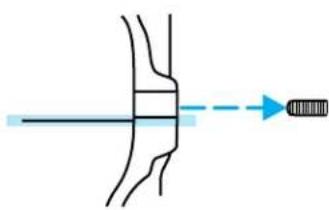 Diagram showing a tool interacting with a mechanical component, with an arrow indicating direction (no text or symbols present)