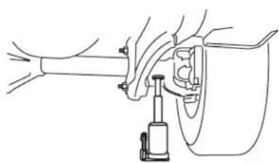 Line drawing of a mechanical assembly with a tool and component (no text or symbols)