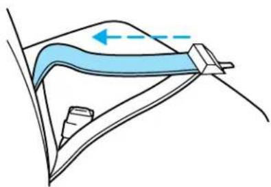 Diagram of a curved mechanical or fluid system with a blue gradient band and directional arrow (no text or symbols)