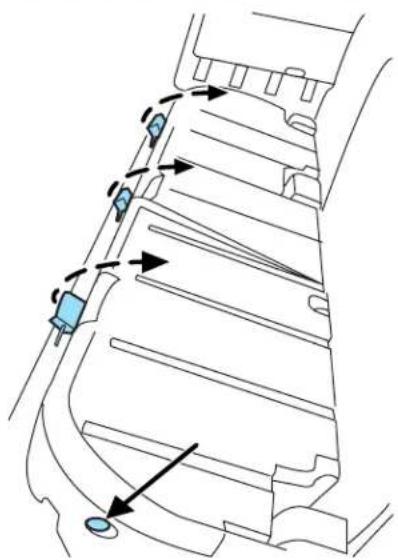 Technical diagram showing mechanical assembly with labeled components and directional arrows indicating motion or movement