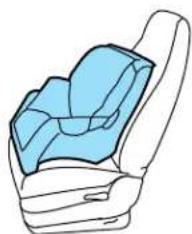 Line drawing of a car seat with blue cushion (no text or symbols)