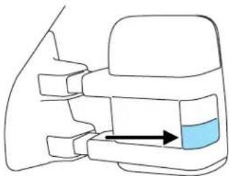 Diagram of a car seatbelt with a blue highlighted section and an arrow indicating direction (no text or symbols)