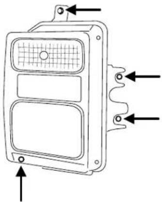 Technical line drawing of a dual-camera display unit with mounting holes and ventilation grilles (no text or symbols)