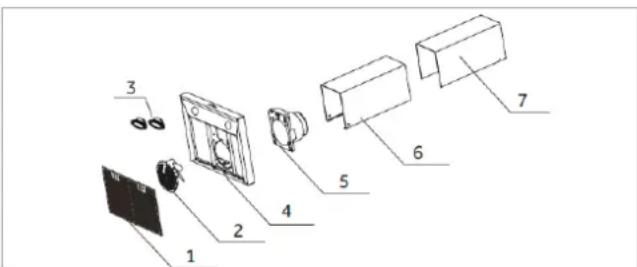 Exploded diagram of a solar panel assembly with numbered components