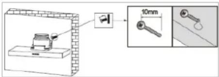 Diagram showing a mechanical assembly with a 10mm dimension labeled, including a close-up of the component.