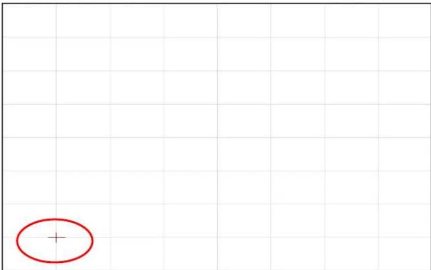 Blank grid paper with a red oval marker at the bottom center (no text or symbols)