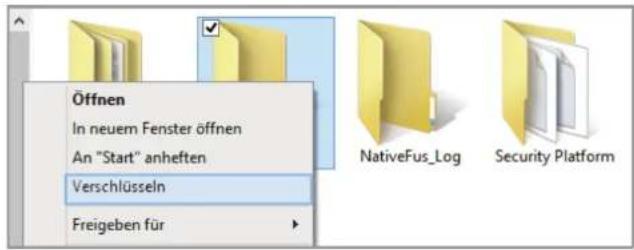 Öffnen In neuem Fenster öffnen An "Start" anheften Verschlüsseln Freigeben für NativeFus_Log Security Platform