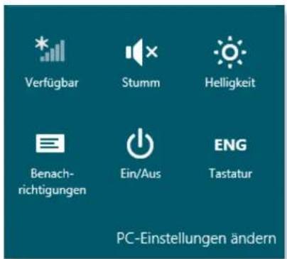 Verfügbar Stumm Helligkeit Benach- richtigungen Ein/Aus ENG Tastatur PC-Einstellungen ändern
