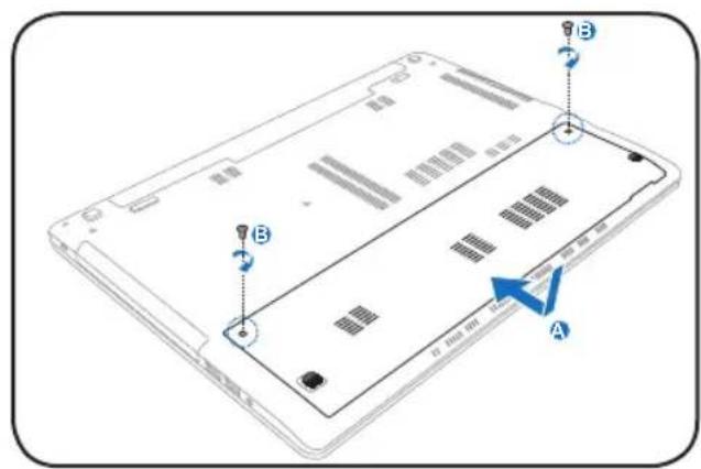 Diagram of a laptop with labeled parts and an arrow indicating a specific location on the screen.