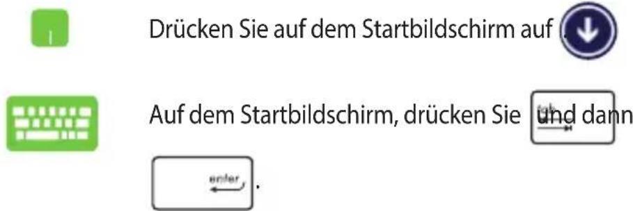 Drücken Sie auf dem Startbildschirm auf Auf dem Startbildschirm, drücken Sie und dann enter.