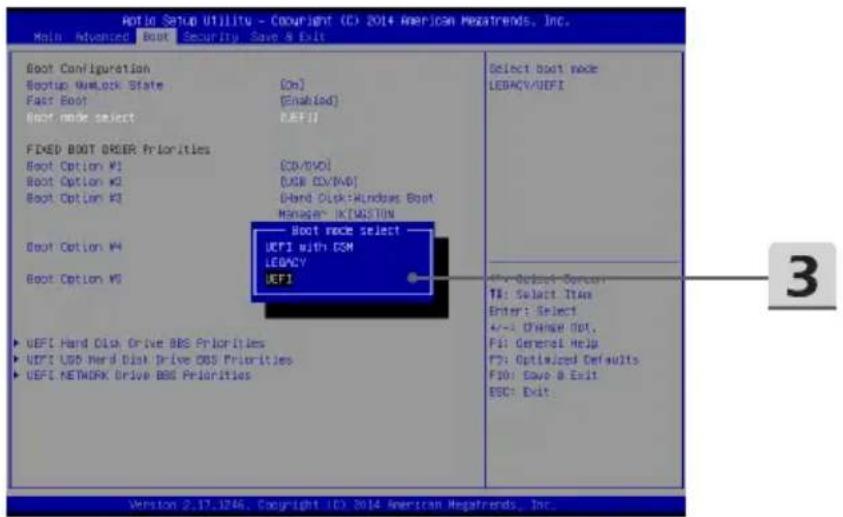 MSI Prestige PX60 - Auswahl des Boot-Modus während der Installation des Betriebssystems - 1